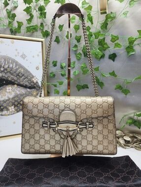 Authentic Guccissima Medium Emily Chain Shoulder Bag In Gold W/ Dust Bag And COA